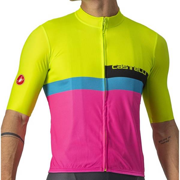 Picture of JERSEY CASTELLI A BLOCCO L SHORT SLEEVE LIME/BLACK/BLUE/MAGENTA